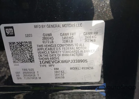 2023 Chevrolet Traverse Awd Lt Cloth z USA, uszkodzony, nr VIN 1GNEVGKW6PJ338905